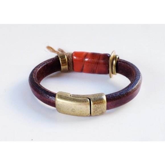 SOLD*Handcrafted Leather Ceramic Bead Bracelet - Picture 5 of 5